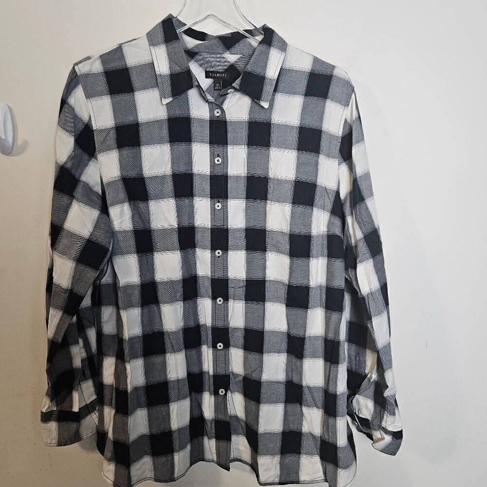 Talbots Woman Buffalo Plaid Cotton Button Down Flannel Style Shirt XL